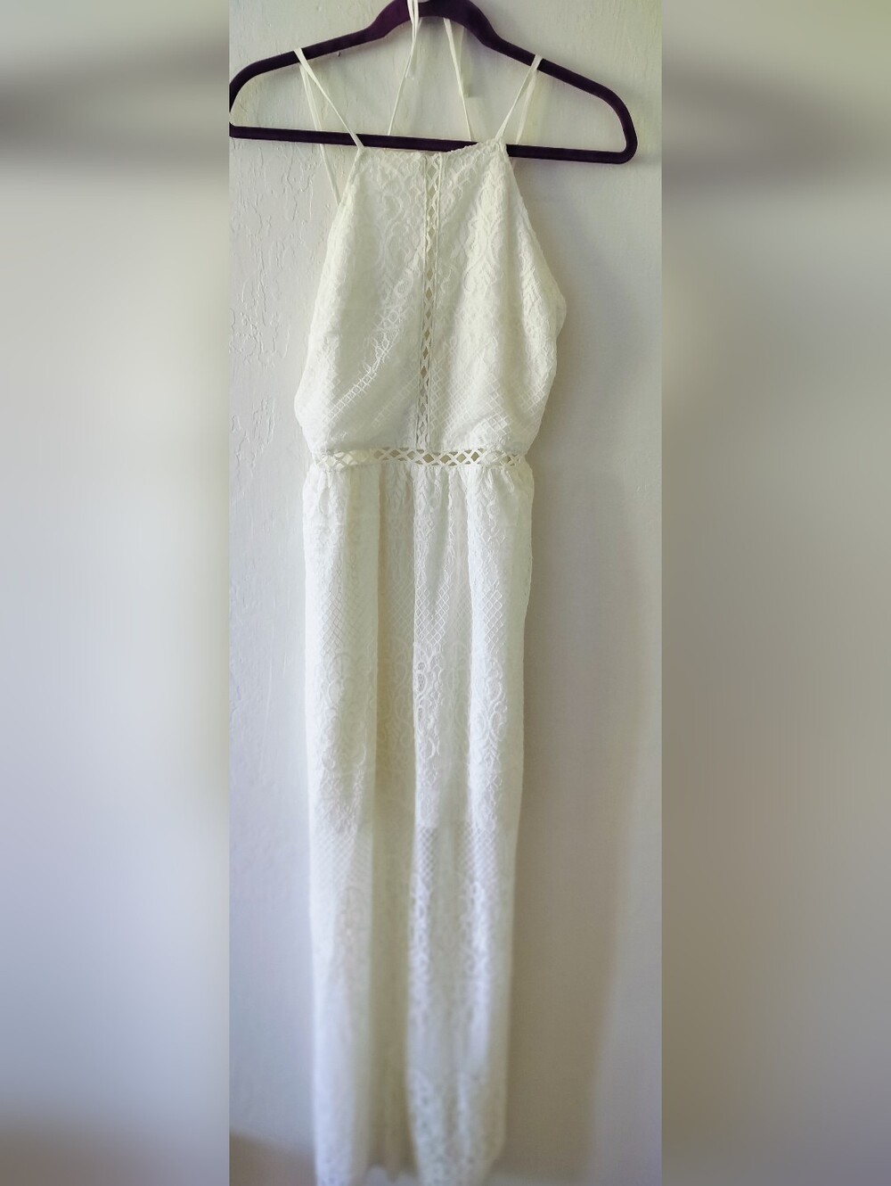 Hollister White Lace Halter Midi Dress Crisscross Back Boho Festival Size M